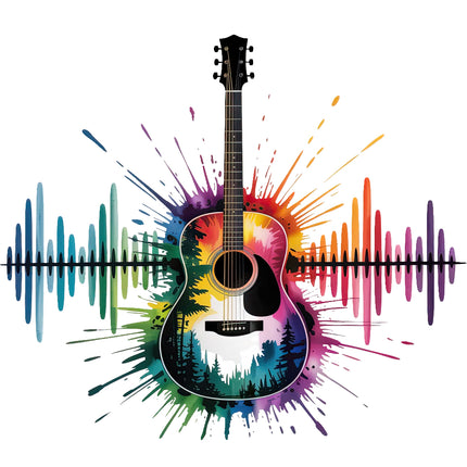 Colorful acoustic guitar with sound wave design fabric panel