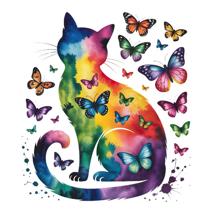 Colorful cat butterflies fabric panel