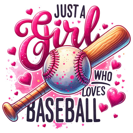 baseball bat and ball with text 'Just a girl who loves baseball' surrounded by hearts fabric panel