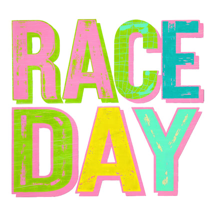 Colorful text 'RACE DAY' fabric panel