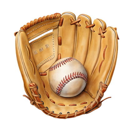 Baseball glove holding a baseball fabric panel