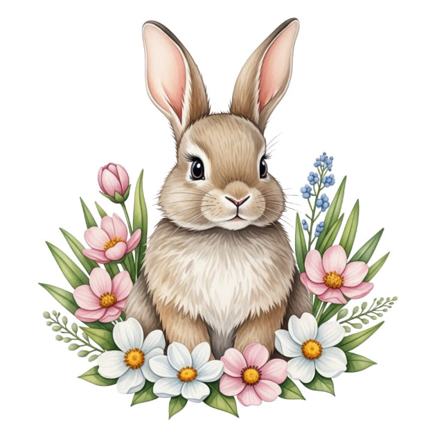 rabbit surrounded by flowers fabric panel