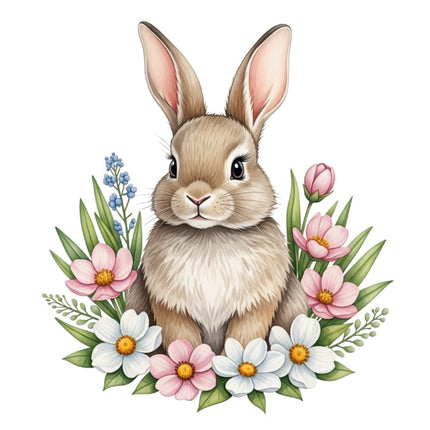 rabbit surrounded by flowers fabric panel
