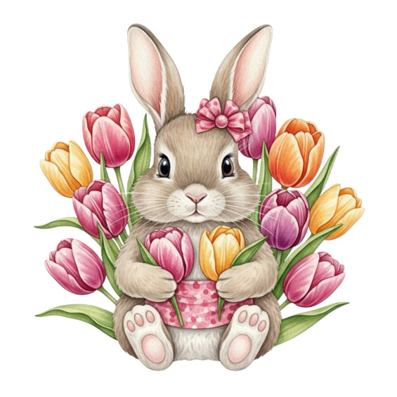 bunny with tulips fabric panel