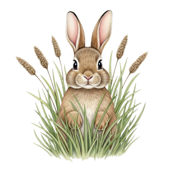 rabbit sitting in tall grass fabric panel