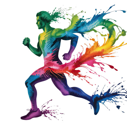 Colorful abstract running figure fabric panel