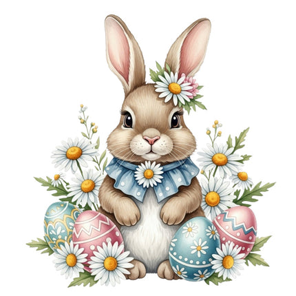bunny with Easter eggs and flowers fabric panel