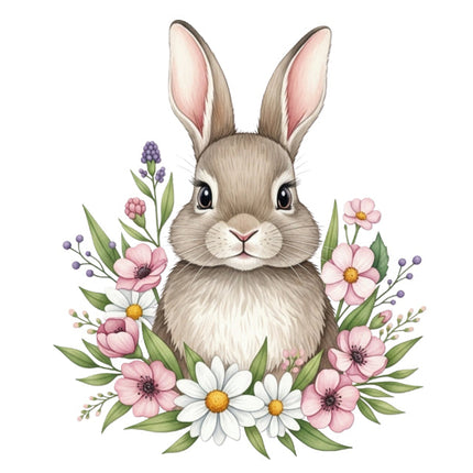 bunny rabbit surrounded by flowers quilt panel