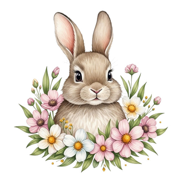 rabbit surrounded by flowers quilt block