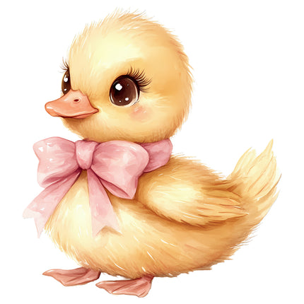 Yellow duckling with a pink bow fabric panel