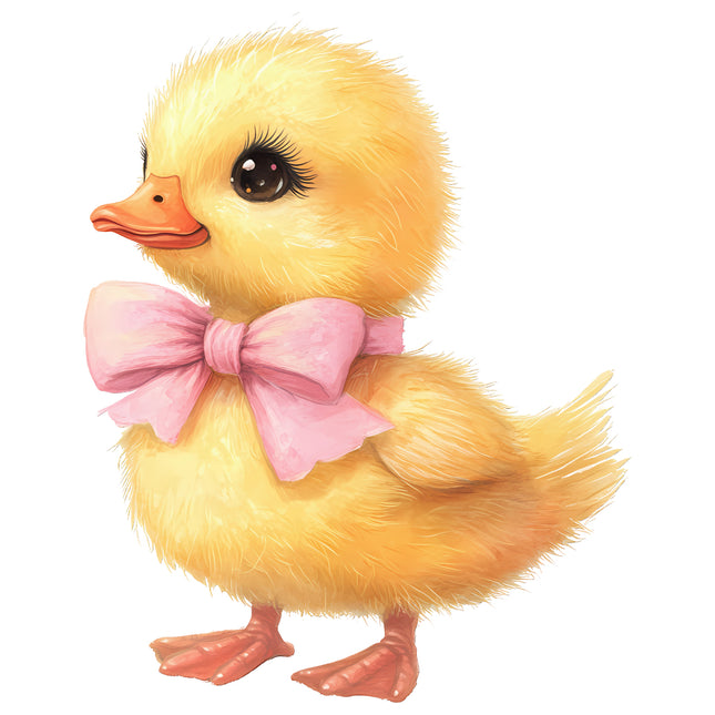 Yellow duckling with a pink bow fabric panel