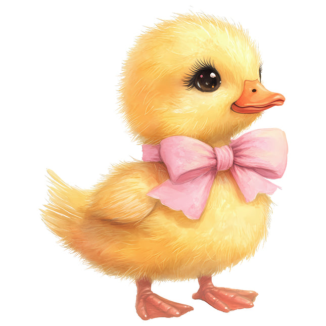 yellow duckling with a pink bow quilt block