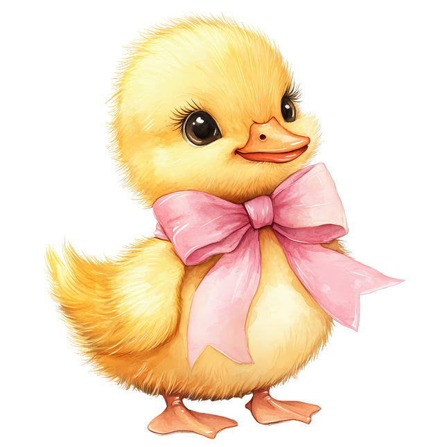 Yellow duckling with a pink bow fabric panel