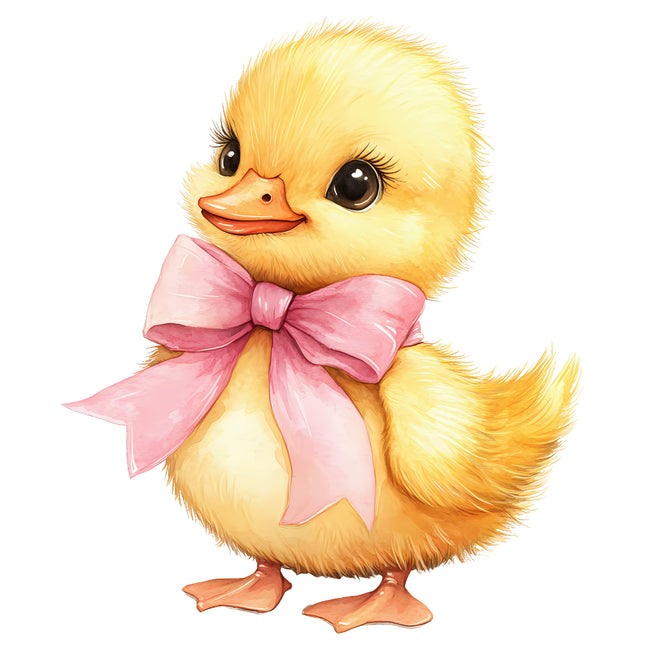 yellow duckling with a pink bow quilt block