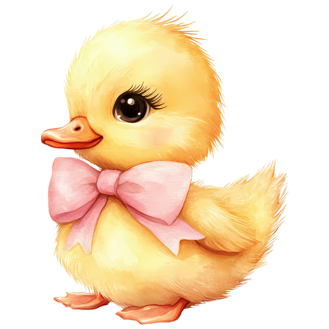 Yellow duckling with a pink bow fabric panel