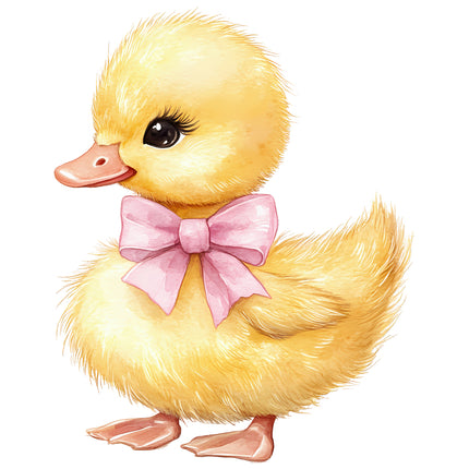 Yellow duckling with a pink bow fabric panel