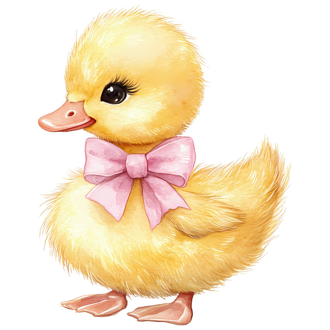 Yellow duckling with a pink bow fabric panel