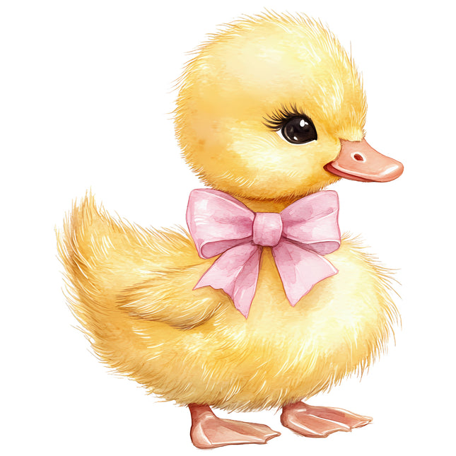 yellow duckling with a pink bow quilt block