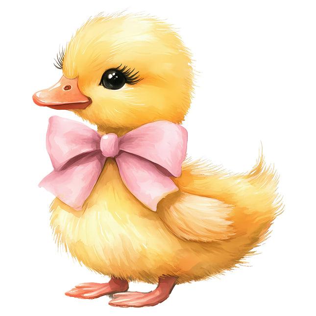 Yellow duckling with a pink bow fabric panel