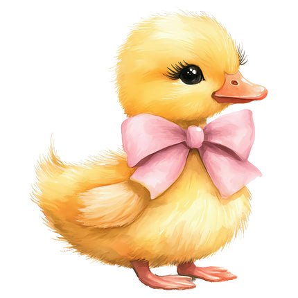 yellow duckling with a pink bow quilt block