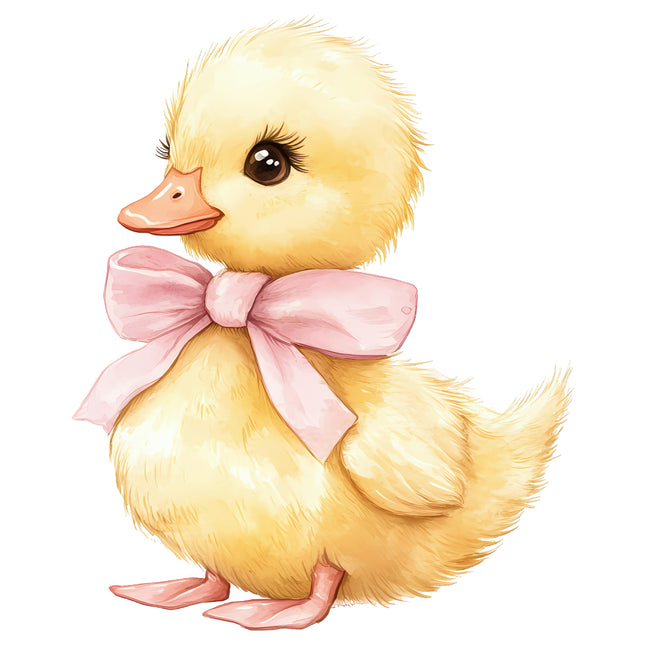 Yellow duckling with a pink bow fabric panel