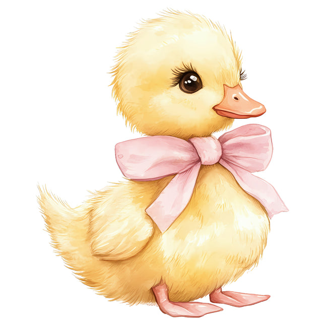 yellow duckling with a pink bow quilt block