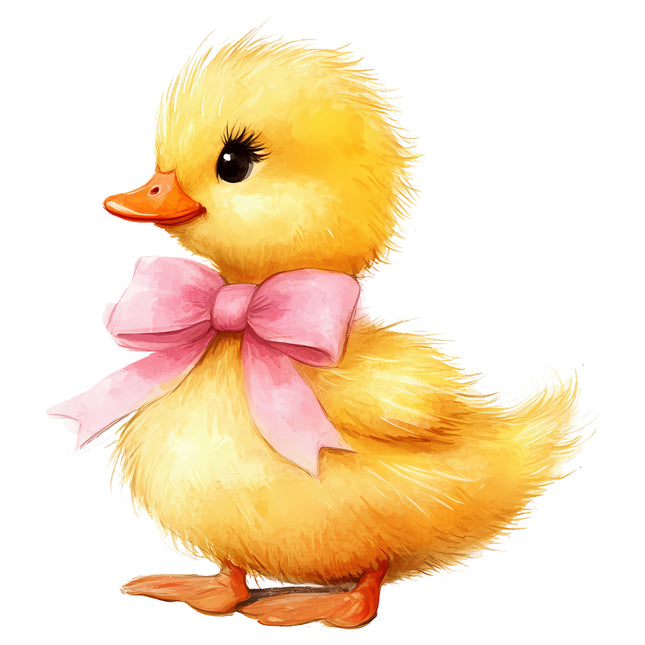 Yellow duckling with a pink bow fabric panel