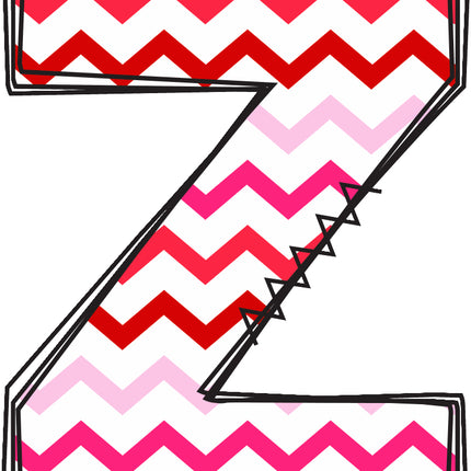 Letter 'Z' with a red and pink zigzag pattern quilt fabric block