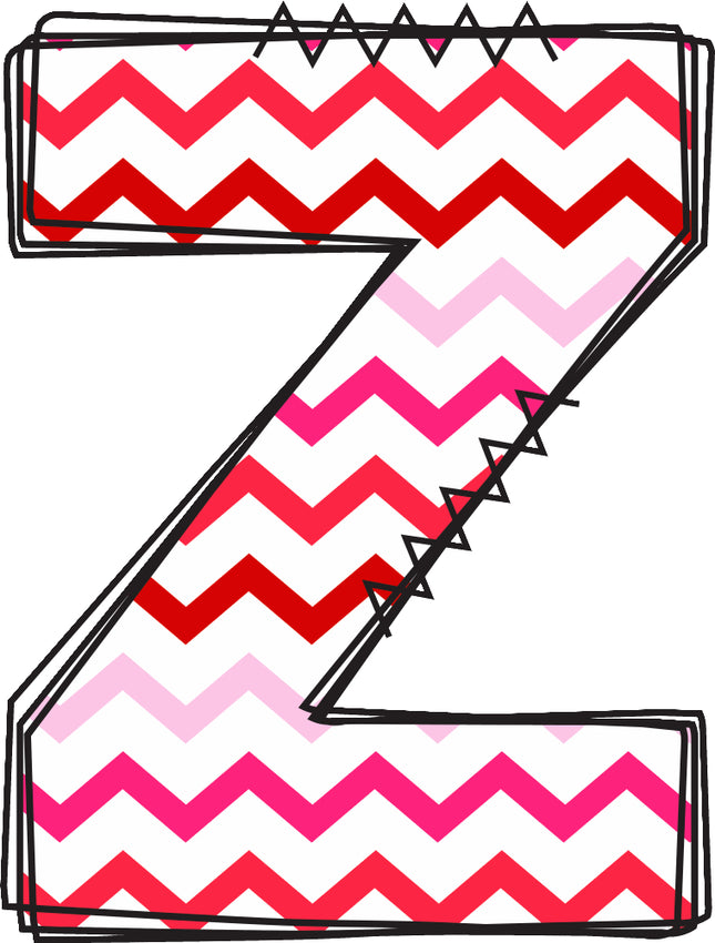 Letter 'Z' with a red and pink zigzag pattern quilt fabric block