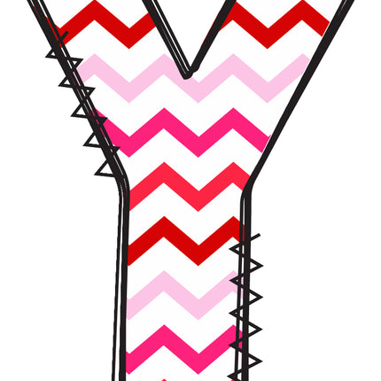 Letter 'Y' with red and pink chevron pattern quilt fabric block