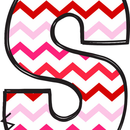 Letter 'S' with a chevron pattern in red and pink quilt fabric block