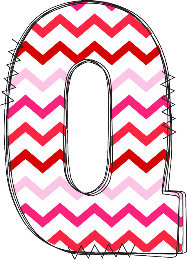Chevron patterned letter 'Q' with pink and red quilt fabric block