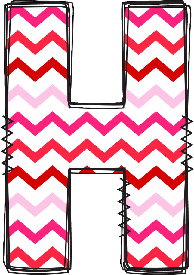 Letter H Chevron pink, red, and white colors quilt fabric block