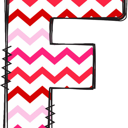 Letter 'F' with pink and red chevron pattern quilt fabric panel