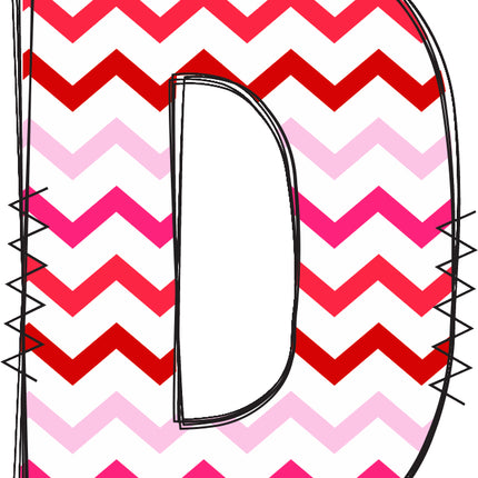 Letter 'D' with a chevron pattern in pink and red quilt fabric panel