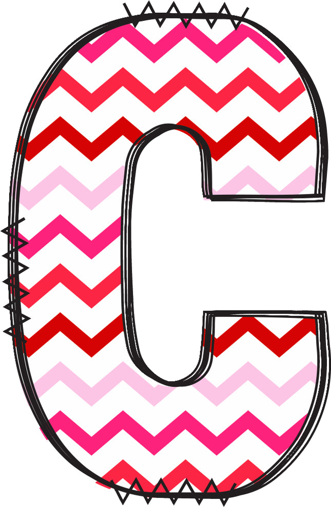 Letter 'C' with a chevron pattern in pink and red quilt fabric panel