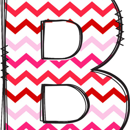 Letter 'B' with a pink and red chevron pattern quilt fabric panel