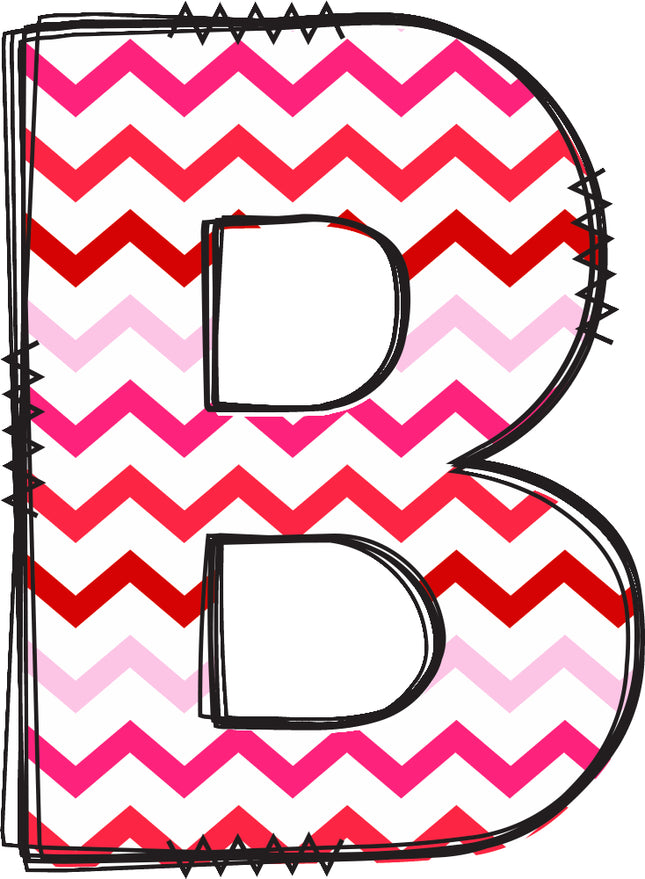 Letter 'B' with a pink and red chevron pattern quilt fabric panel