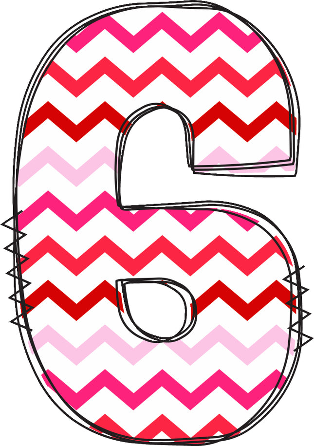 chevron pink and red number 6 quilt block