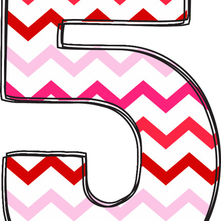 chevron pink and red number 5 fabric panel