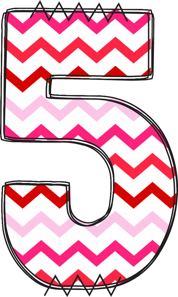chevron pink and red number 5 fabric panel