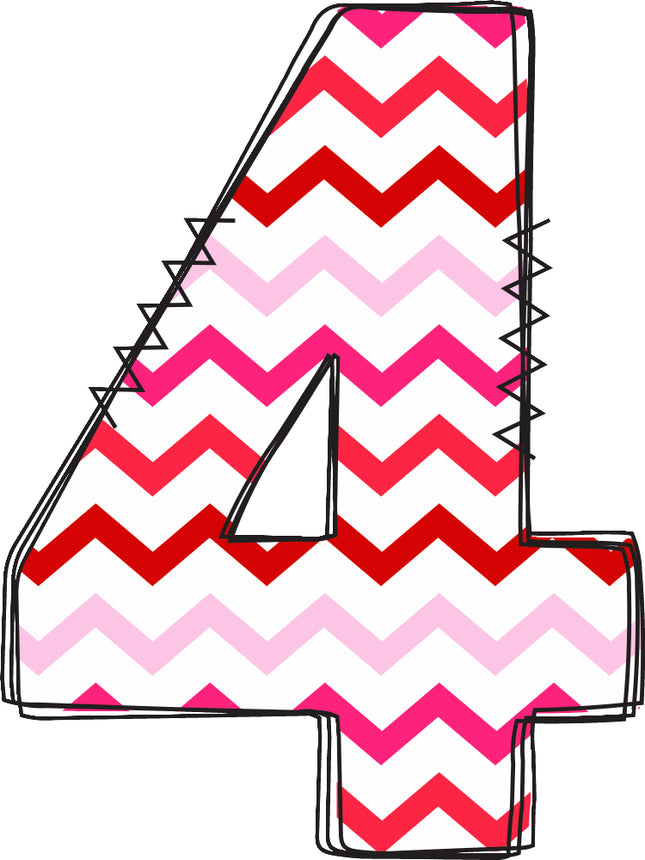chevron pink and red number 4 fabric panel