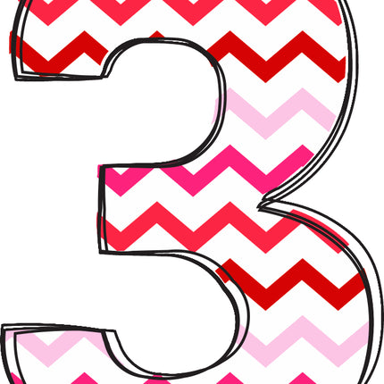 chevron pink and red number 3 fabric panel
