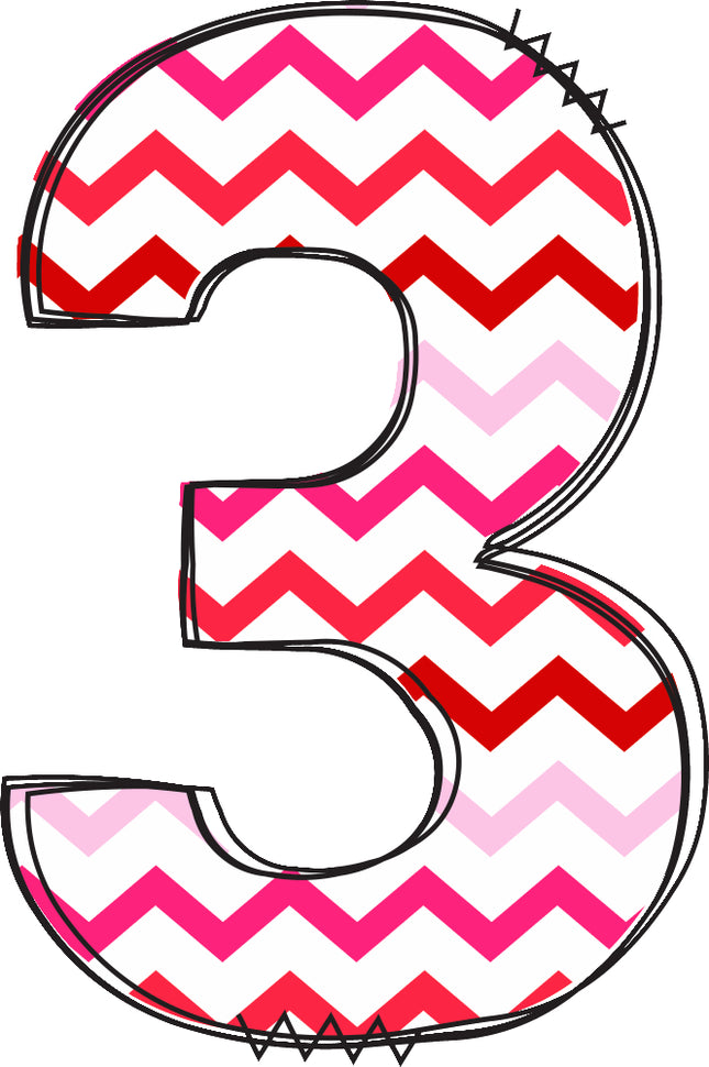 chevron pink and red number 3 fabric panel