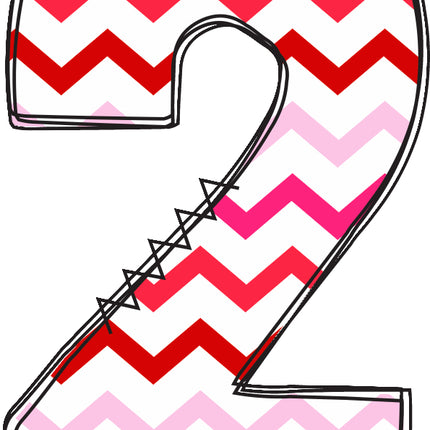 chevron pink and red number 2 fabric panel