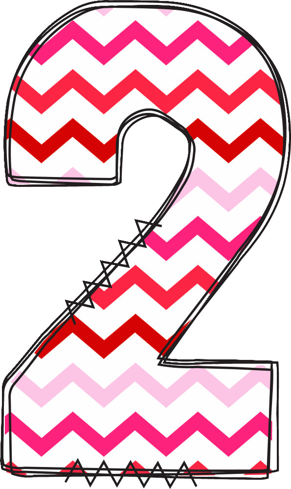 chevron pink and red number 2 fabric panel