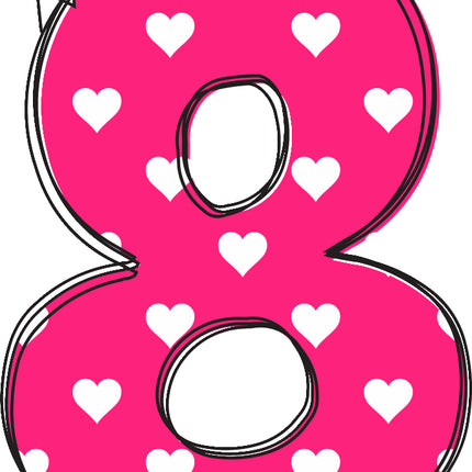 Pink number 8 with white hearts fabric panel block