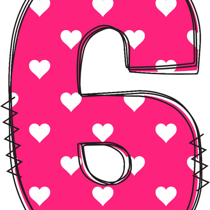number '6' with heart pattern fabric panel block