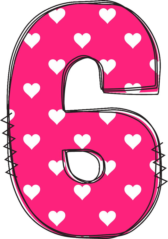 number '6' with heart pattern fabric panel block