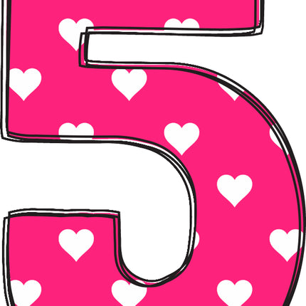 Number 5 with heart pattern fabric panel block